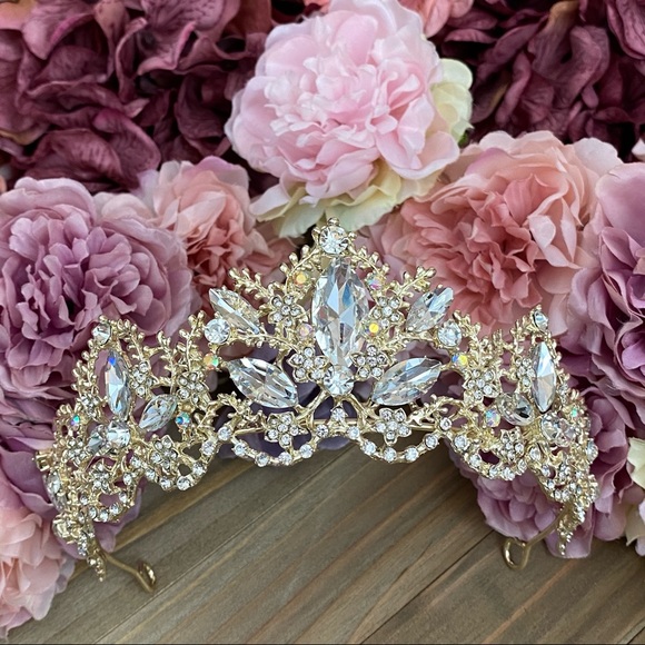 Ice Princess Crystal Bridal Gold Tiara Crown - Picture 9 of 16